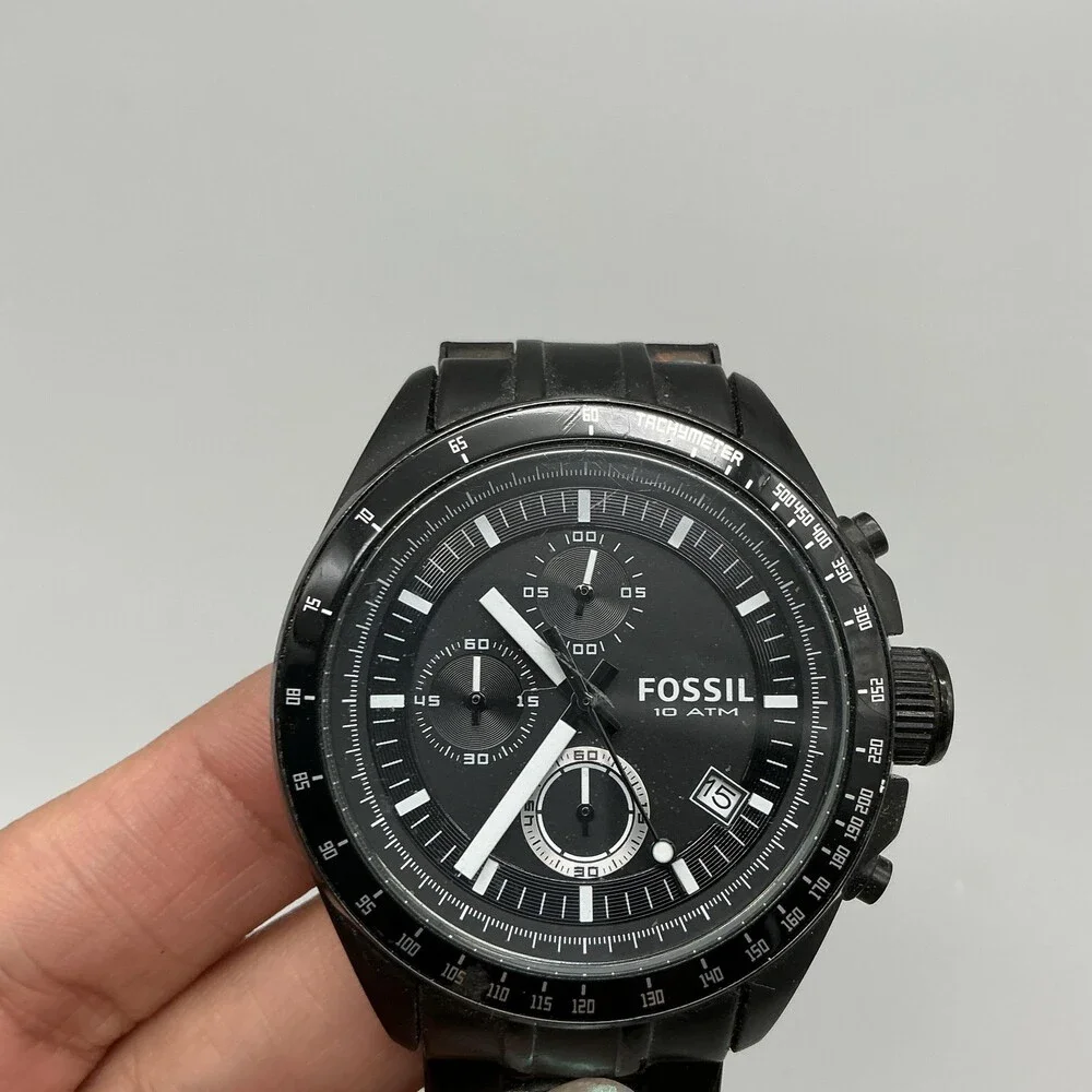 Fossil Decker CH-2607 Mens Watch 43mm Black Chronograph Stainless New Battery